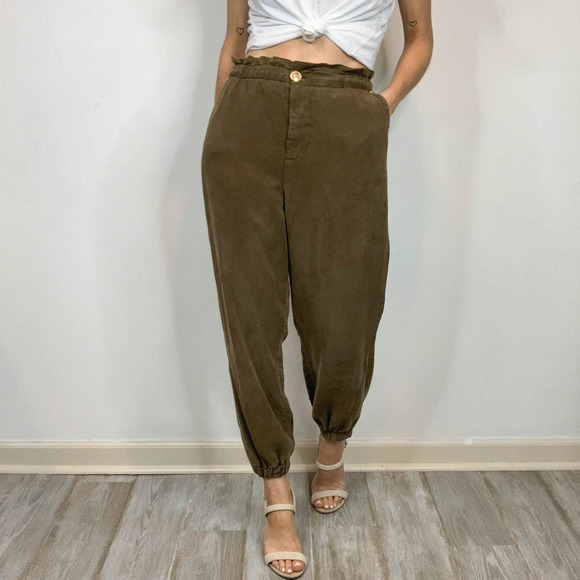 NWOT ZARA high waist joggers lyocell paper bag waist cabincore - Picture 12 of 12